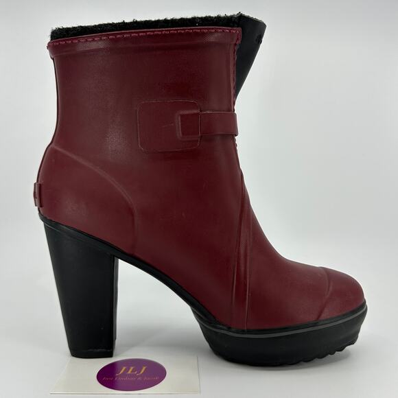 Sorel Women's Medina Waterproof Heeled Rubber Rain Boots Cabernet Red Size 7.5 - Picture 7 of 11